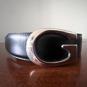 Vintage 90s Gucci Black Leather G Buckle Belt – Made in Italy – Mens